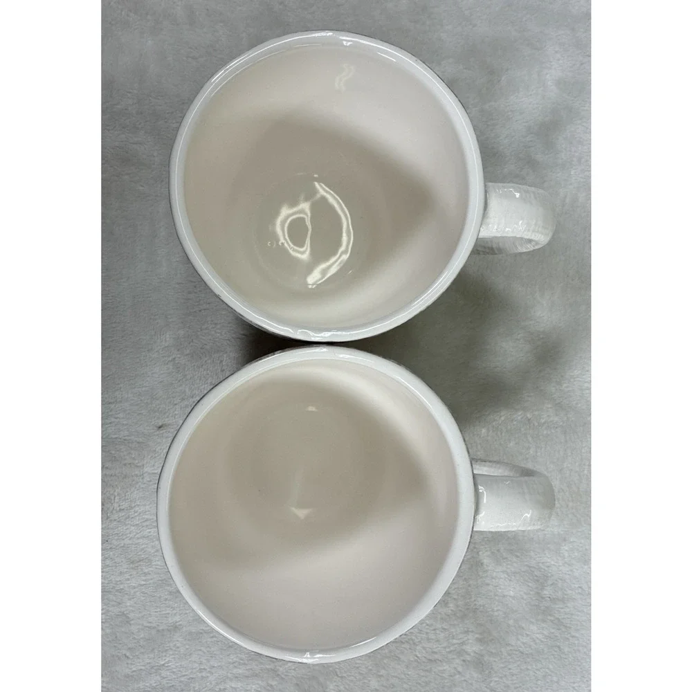 Pier 1 Imports Ironstone Owl Mugs(2) Dimpled Glossy 8.75” 2pcs Benefits Chrty